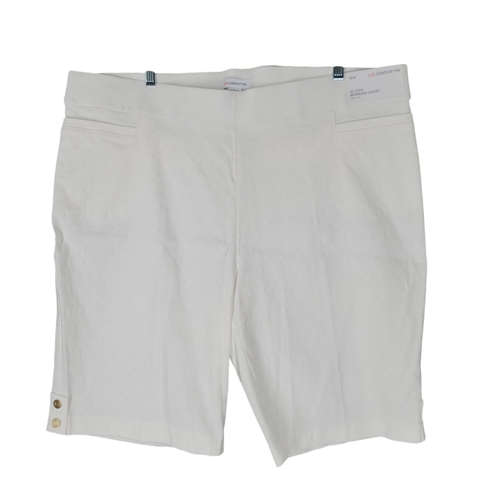 Liz Claiborne Alyssa Bermuda Short Womens 18W White Pull On Textured  Jacquard